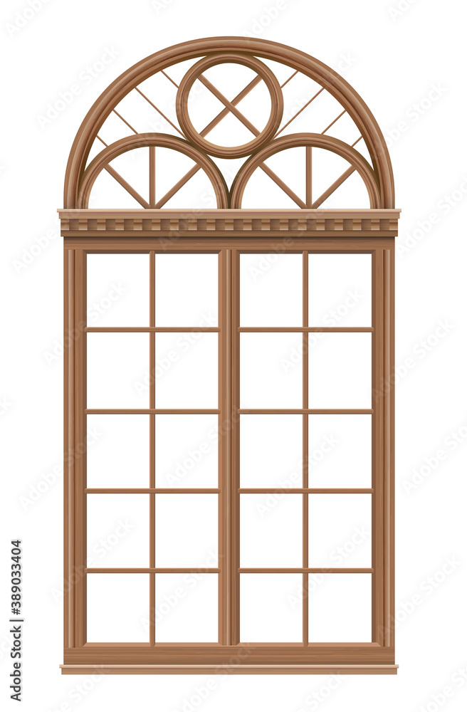 Classic arched wooden window for a balcony Classic arched wooden window for a balcony