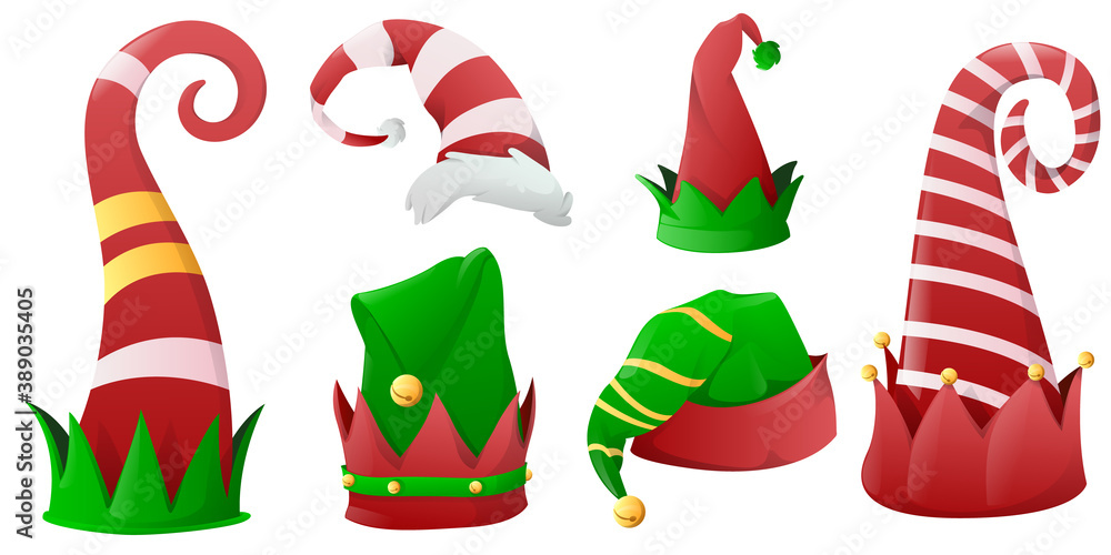 Fototapeta Collection of Christmas hats for elves