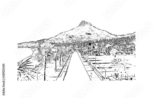 Building view with landmark of Cape Town is the second most populous city in South Africa. Hand drawn sketch illustration in vector. photo