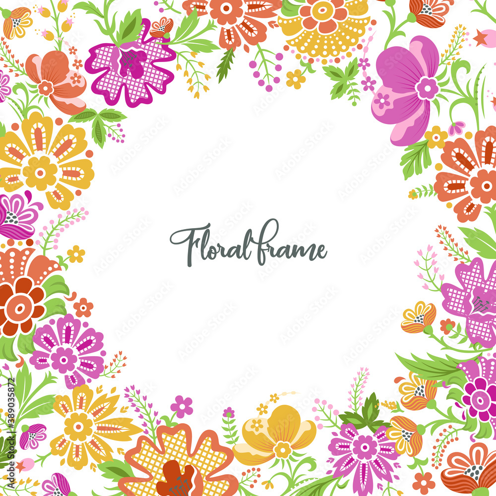 Floral template for design. Sample text. Spring summer flowers background. Beautiful design for wedding invitation, banner, brochure etc.