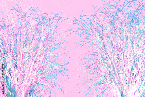 Abstract blooming bushes on pink background, 3d render