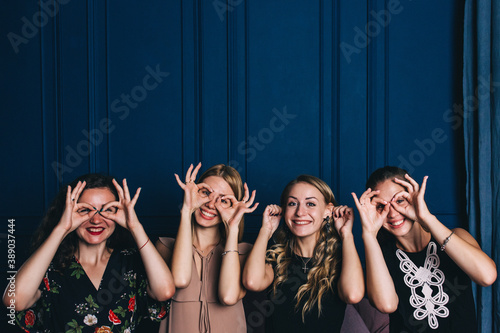 Photo session of the four sisters. Hen party in the studio. 