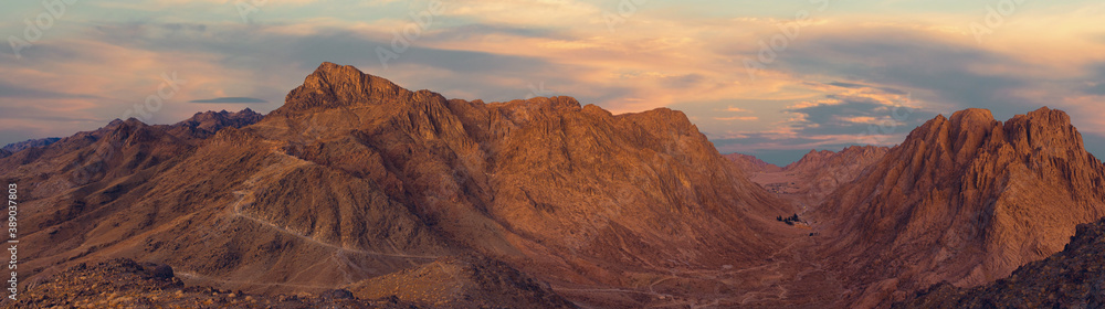 Amazing Sunrise at Sinai Mountain, Beautiful dawn in Egypt, Beautiful view from the mountain