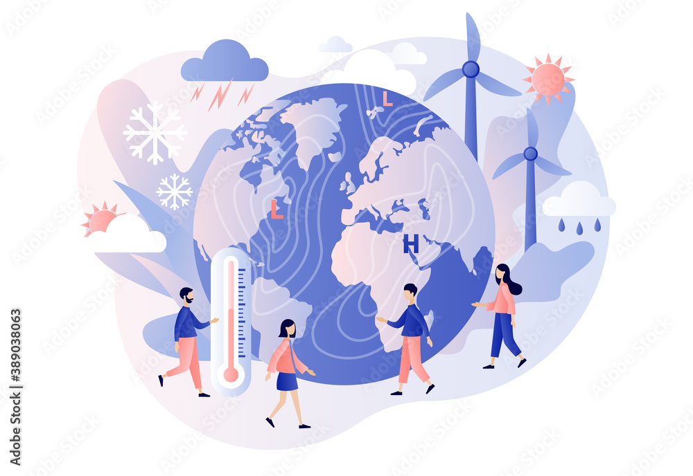 World Meteorological day. Tiny people meteorologists studying and researching weather and climate condition. Meteorology science. Modern flat cartoon style. Vector illustration on white background World Meteorological day. Tiny people meteorologists studying and researching weather and climate condition. Meteorology science. Modern flat cartoon style. Vector illustration on white background