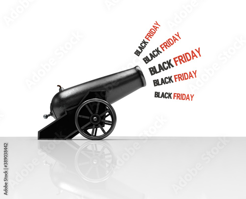 Circus cannon shooting text Black Friday, 3d illustration