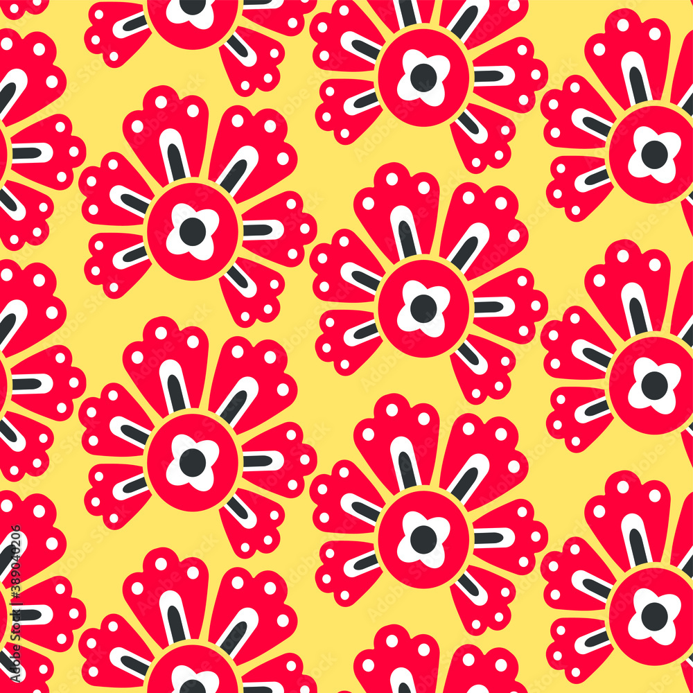 Fototapeta premium Seamless vector floral pattern. Flowers background for design, fabric, textile, cover, wrapping etc. Beautiful botanic flowers field bouquet.
