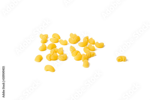 macaroni top view on white background / close up raw macaroni uncooked delicious pasta or penne noodles