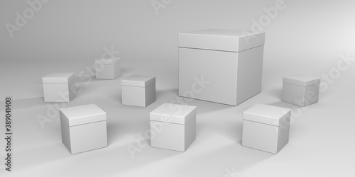 Best gift. Large packing box on the background of small ones. Leader concept. 3D render