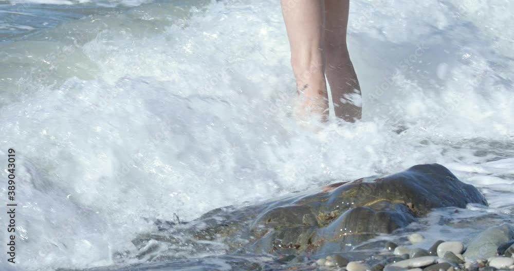 Sea wave . Sea Water Splashes Feet Sea wave . Sea Water Splashes Feet