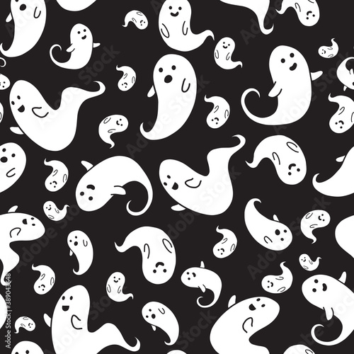 Ghostly Halloween flying ghosts black and white pattern