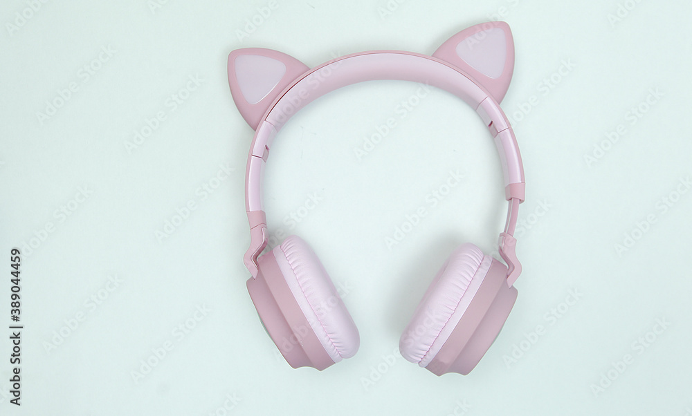 Top View of a Cute Pink Headphone for Children on white background