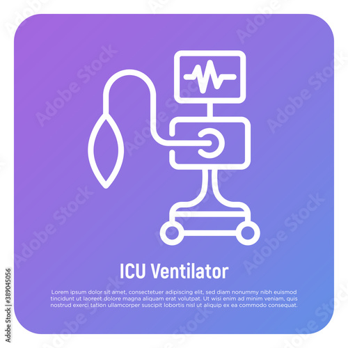 ICU ventilator, medical therapy for lungs ventilation. Thin line icon. Intensive care for COVID-19. Vector illustration.