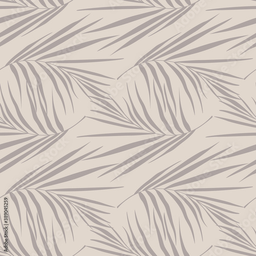 Pale seamless minimalistic pattern with purpe tones fern leaf silhouettes. Botanic ornament. Jungle creative print.