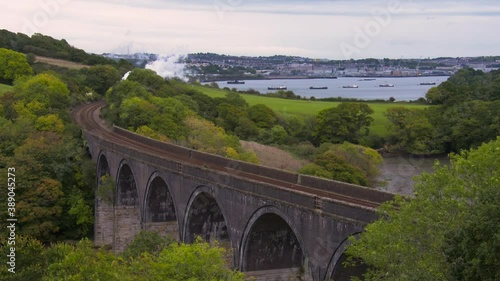 Flying Scotsman crossing viaduct Plymouth UK photo