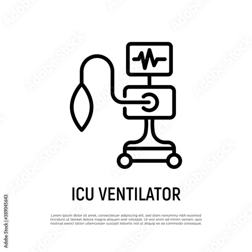 ICU ventilator, medical therapy for lungs ventilation. Thin line icon. Intensive care for COVID-19. Vector illustration.