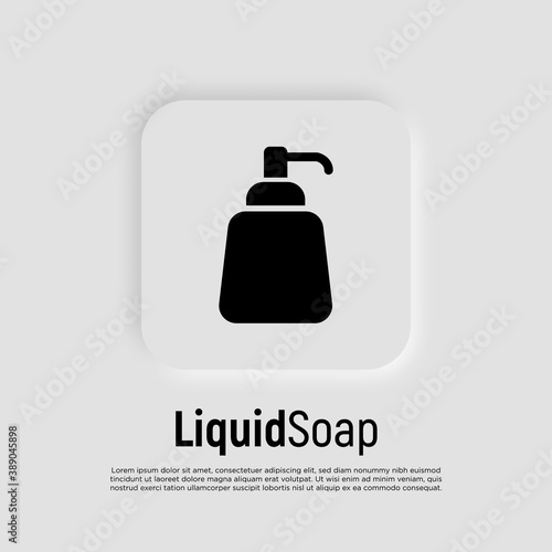 Dispenser for gel or foam soap thin line icon. Bottle with pump. Modern vector illustration of bathroom equipment.