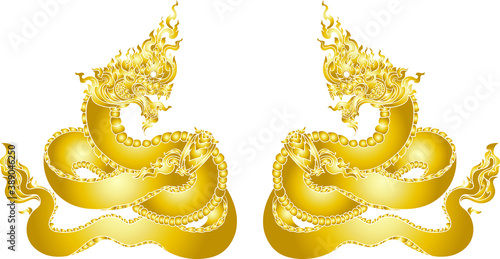 Traditional Line Thai style. Naka Thai Dragon vector and illustration isolate. Naga or Naka is Buddha's animal ,It's king of snake in South East Asia.