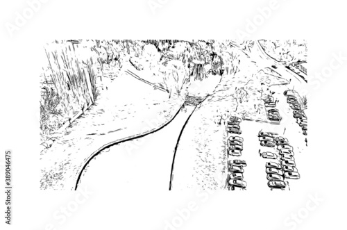 Building view with landmark of Canberra is the capital city of Australia. Hand drawn sketch illustration vector.