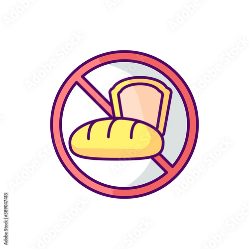 Gluten intolerance RGB color icon. Wheat allergy. Barley and rye. Gluten-free grains. Celiac disease. Digestive and health problems. Stomach upset. Abdominal pain. Isolated vector illustration