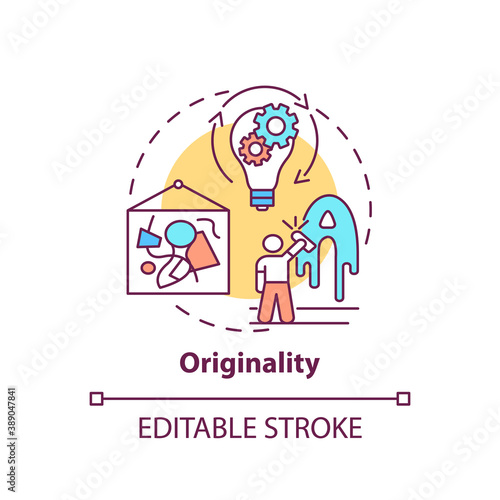 Originality concept icon. Creative thinking skills. Not copied things from others. Unique creations idea thin line illustration. Vector isolated outline RGB color drawing. Editable stroke