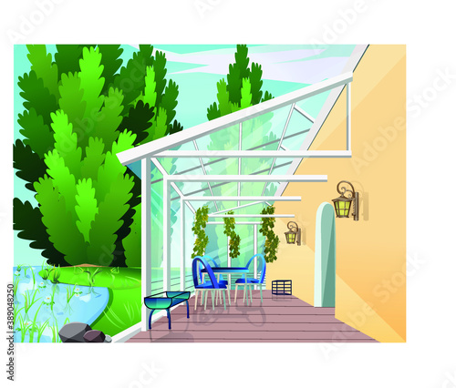 House near the river with a veranda