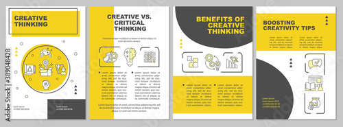 Benefits of creative thinking brochure template. Critical thinking. Flyer, booklet, leaflet print, cover design with linear icons. Vector layouts for magazines, annual reports, advertising posters