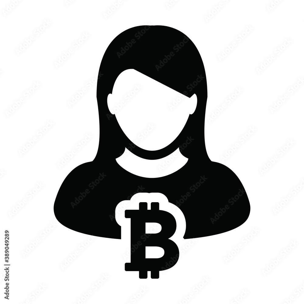 Person icon vector bitcoin blockchain cryptocurrency with male user profile avatar for digital wallet in a glyph pictogram illustration Person icon vector bitcoin blockchain cryptocurrency with male user profile avatar for digital wallet in a glyph pictogram illustration