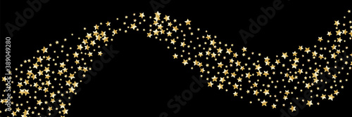 Fototapeta Naklejka Na Ścianę i Meble -  Confetti of shooting golden stars. Golden stars. Festive background, design cards, invitations. Abstract texture on a black background. Design element. Vector illustration, eps 10.