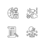 United States linear icons set. Melting pot. Speech freedom. Voting ballot. Baseball. Human rights. Customizable thin line contour symbols. Isolated vector outline illustrations. Editable stroke