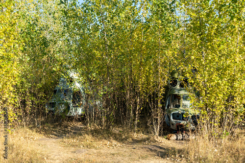 Mi-2 transport helicopters abandoned in bushes