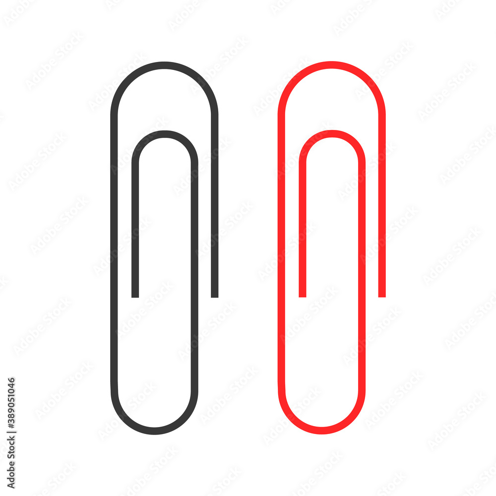 Clip. Red and black paperclip. Isolated icons on white background Clip. Red and black paperclip. Isolated icons on white background