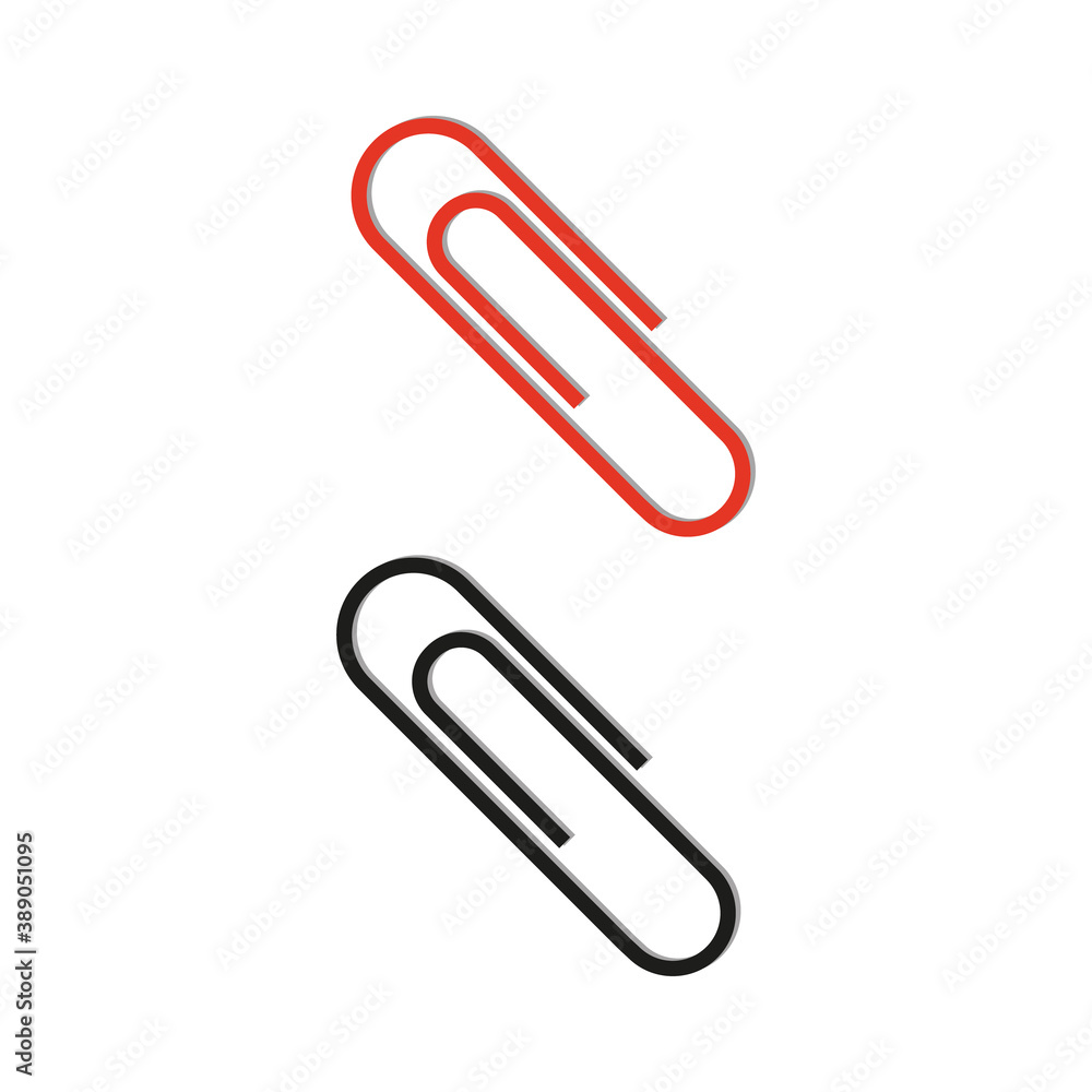 Clip. Red and black paperclip. Isolated icons on white background