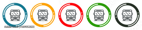 Buss icon set. flat design vector illustration in 5 colors options for web design