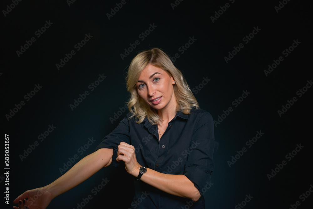 Beautiful young blonde woman with blue eyes isolated on back Beautiful young blonde woman with blue eyes isolated on back