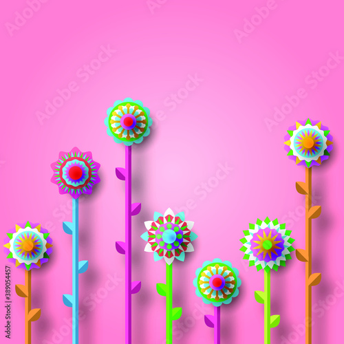 Abstract 3D Colors Flower Paper Cut Background Vector Modern Design Style Shadow