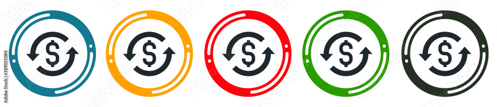 money back icon set. flat design vector illustration in 5 colors options for web design money back icon set. flat design vector illustration in 5 colors options for web design