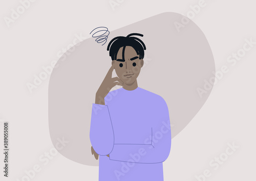 The young annoyed male Black character, skeptical face expression