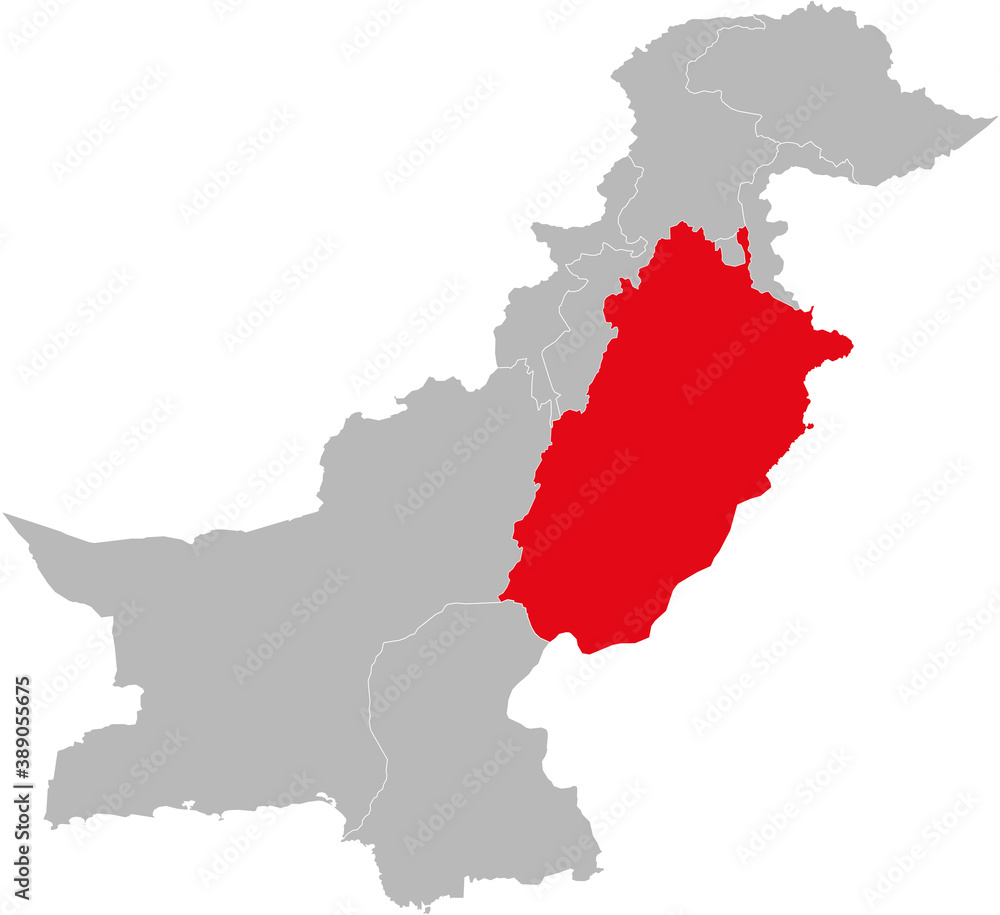 Fototapeta premium Punjab province isolated on Pakistan map. Light gray background. Business concepts and backgrounds.