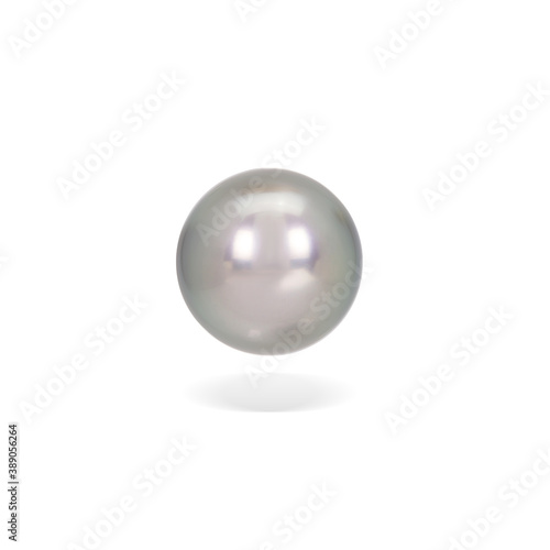 Single white natural oyster pearl with isolated on white background with drop shadow