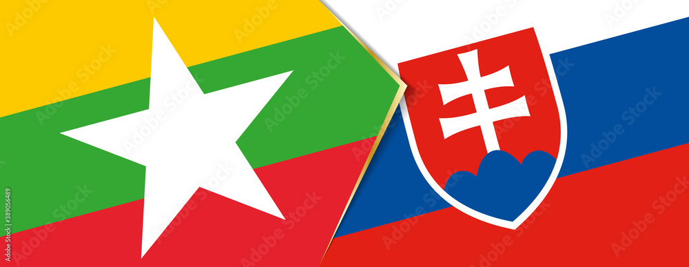 Myanmar and Slovakia flags, two vector flags.