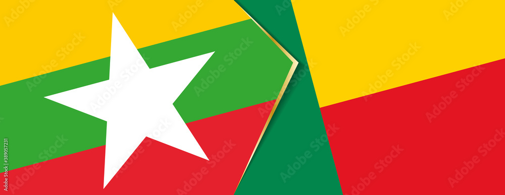 Myanmar and Benin flags, two vector flags. Myanmar and Benin flags, two vector flags.