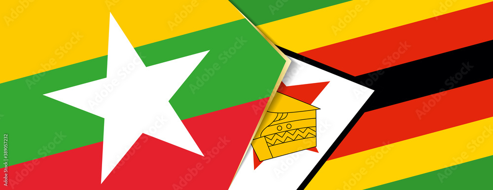 Myanmar and Zimbabwe flags, two vector flags. Myanmar and Zimbabwe flags, two vector flags.