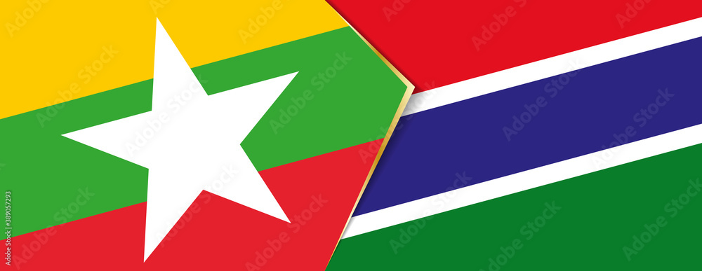 Myanmar and Gambia flags, two vector flags. Myanmar and Gambia flags, two vector flags.