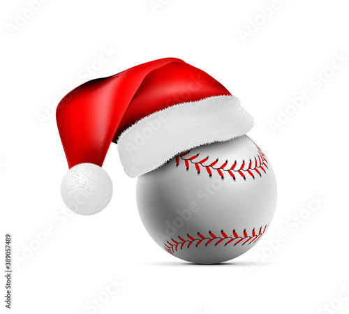 Baseball ball with Santa Claus hat. Vector illustration