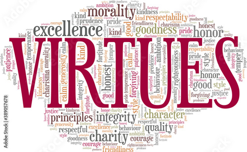 Virtues vector illustration word cloud isolated on a white background.