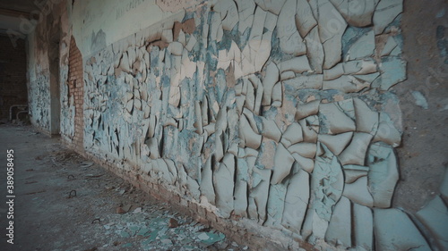 Destroyed school in Beslan after the terrorist attack. Old empty school corridors photo