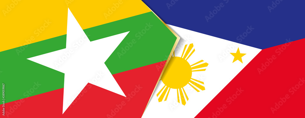 Myanmar and Philippines flags, two vector flags. Myanmar and Philippines flags, two vector flags.