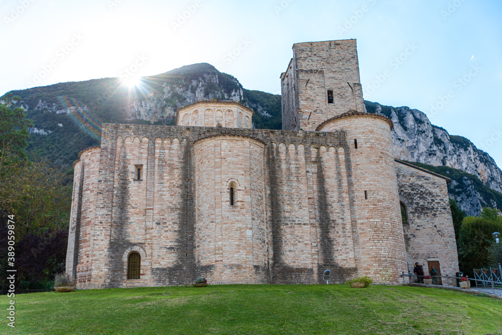 San Vittore alle Chiuse. Abbey and Roman Catholic church near the Frasasssi caves. Genga, Italy