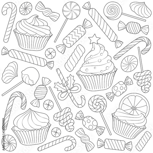 Christmas sweets black and white vector set