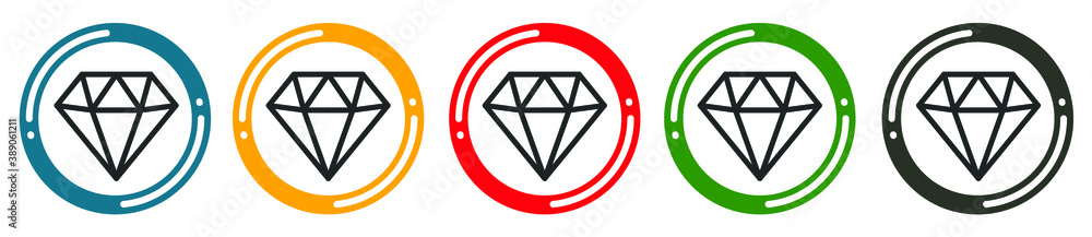 Diamond icon set. flat design vector illustration in 5 colors options for web design Diamond icon set. flat design vector illustration in 5 colors options for web design